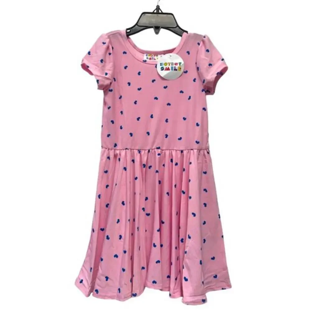 Dot Dot Smile NWT Girls 2T Pink Blue Heart‎ Print Cap Sleeves Twirl Chic Dress